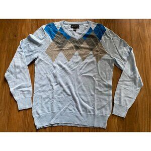 INC International Concepts Men's V-Neck Blue Argyle Sweater (Medium)